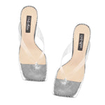 Load image into Gallery viewer, Square Toe Transparent Tapered High Heel Sandals
