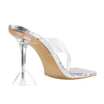 Load image into Gallery viewer, Square Toe Transparent Tapered High Heel Sandals
