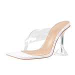 Load image into Gallery viewer, Square Toe Transparent Tapered High Heel Sandals
