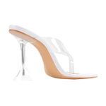 Load image into Gallery viewer, Square Toe Transparent Tapered High Heel Sandals
