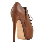 Load image into Gallery viewer, Brown Leather Platform Zipper Stiletto Ankle Boots
