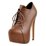 Load image into Gallery viewer, Brown Leather Platform Zipper Stiletto Ankle Boots
