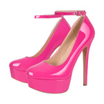 Load image into Gallery viewer, Round Toe Ankle Strap Platform Stiletto Pumps
