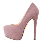 Load image into Gallery viewer, Pink Platform Glitter Round Toe Stilettos Pumps
