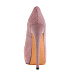 Load image into Gallery viewer, Pink Platform Glitter Round Toe Stilettos Pumps
