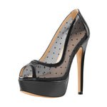 Load image into Gallery viewer, Peep Toe Black Platform Grid High Heel Stiletto Pumps
