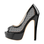 Load image into Gallery viewer, Peep Toe Black Platform Grid High Heel Stiletto Pumps
