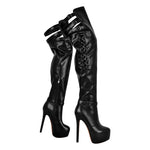 Load image into Gallery viewer, Round Toe Stiletto Platform Over The Knee Buckle Boots
