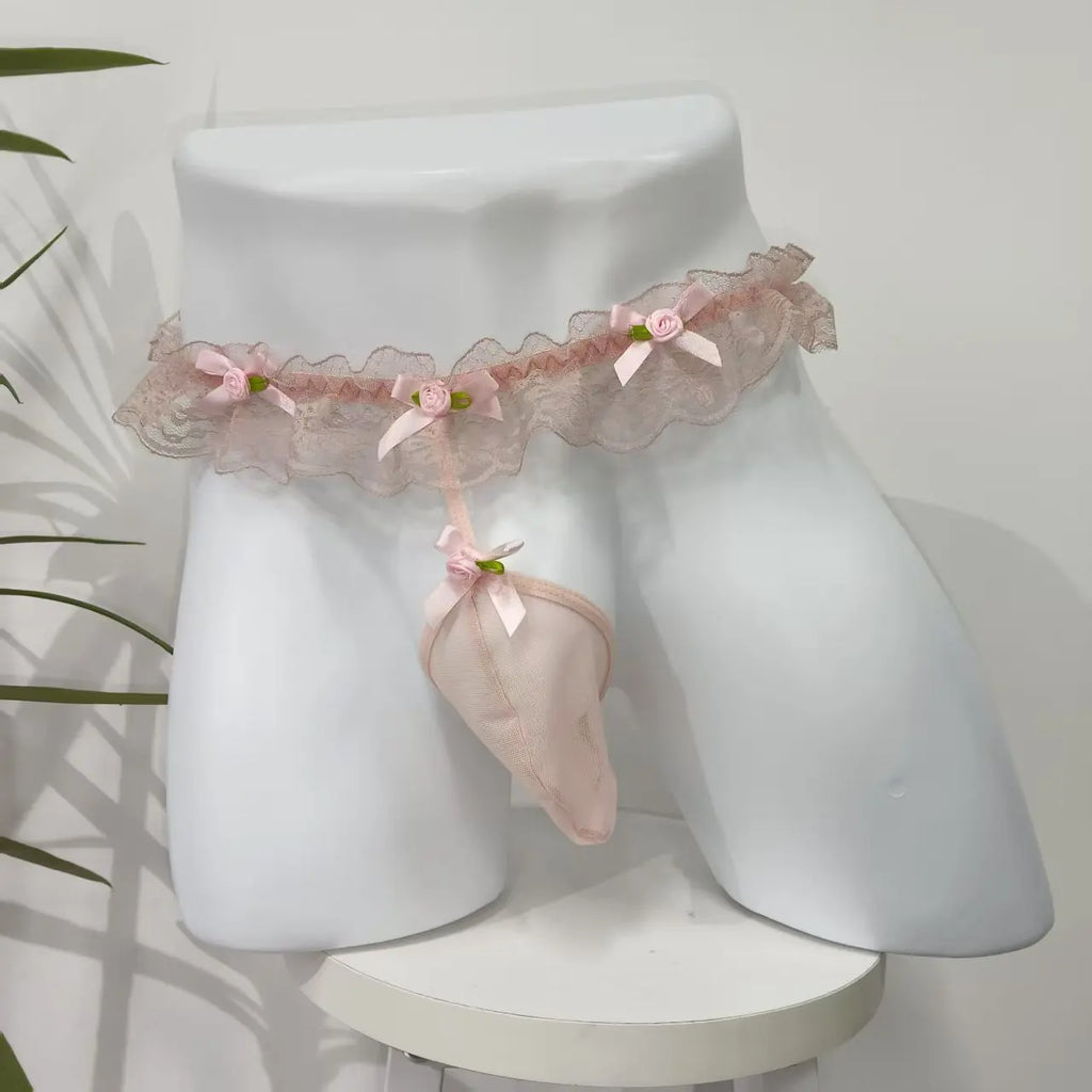 Pearl Massage Thong — Lace G-String for Femboys & Crossdressers