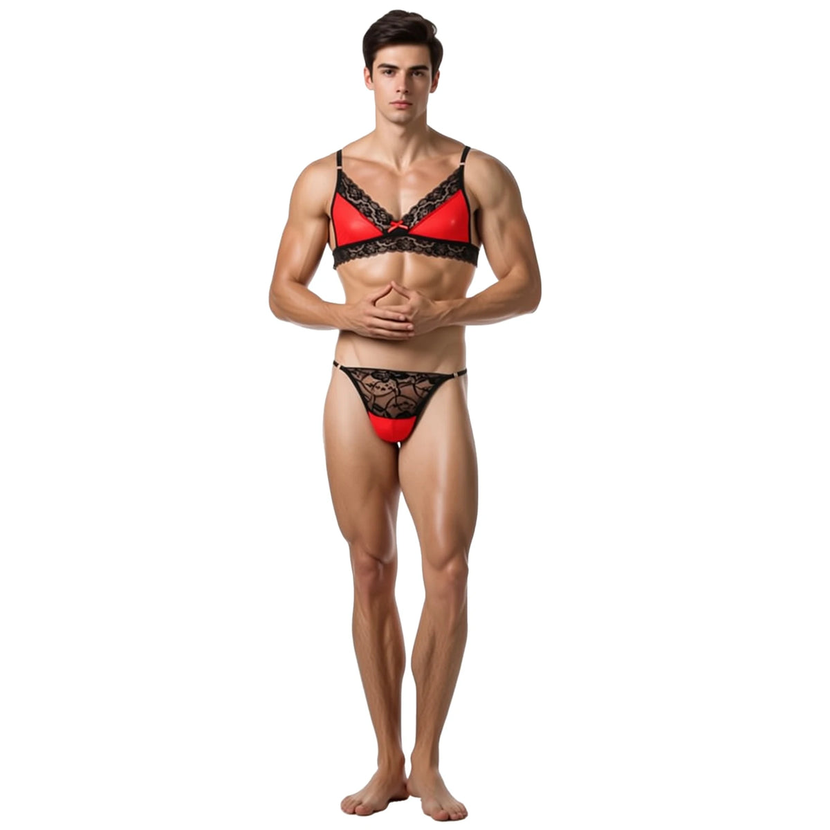 Sheer Lace Bralette & Thong Set — Mesh Lingerie for Crossdressers, Femboys & Drag