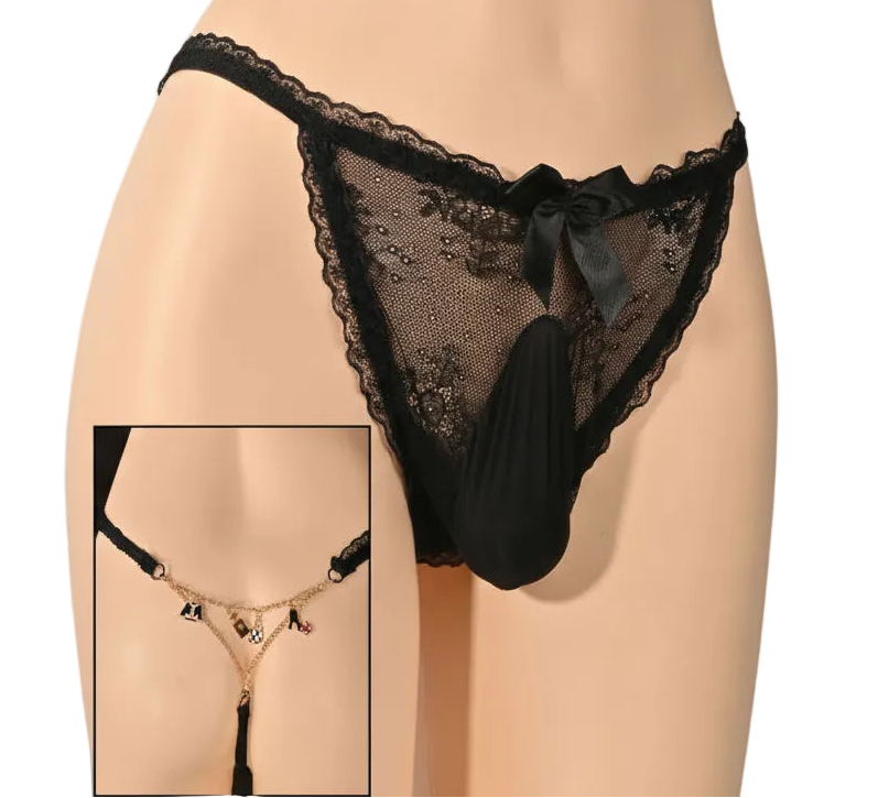 "Sissy Melany"Pearl & Chain Thong – Lace G-String for Femboys & Crossdressers