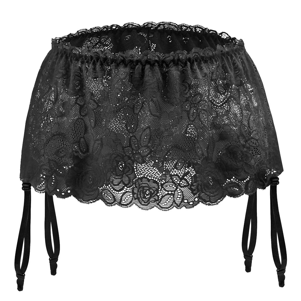 Sissy Skirted Lace Panties with Garter Belt — Sheer Mesh Femboy Bikini Underwear