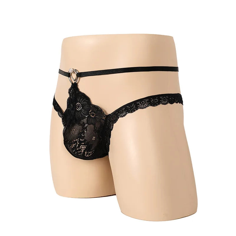 Lace Pouch Panties for Men — Floral See-Through Bikini Briefs
