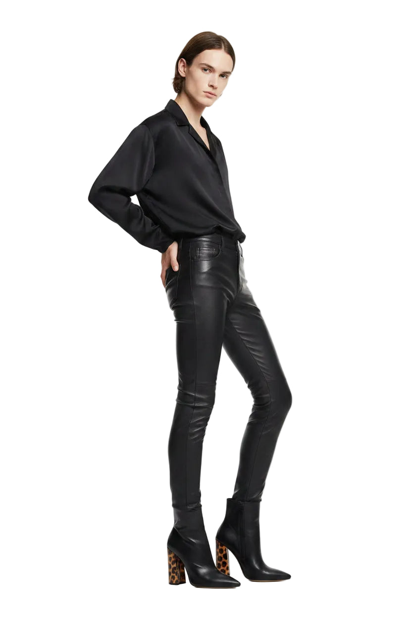 Black Matte Pointed-Toe Block Heel Ankle Boots