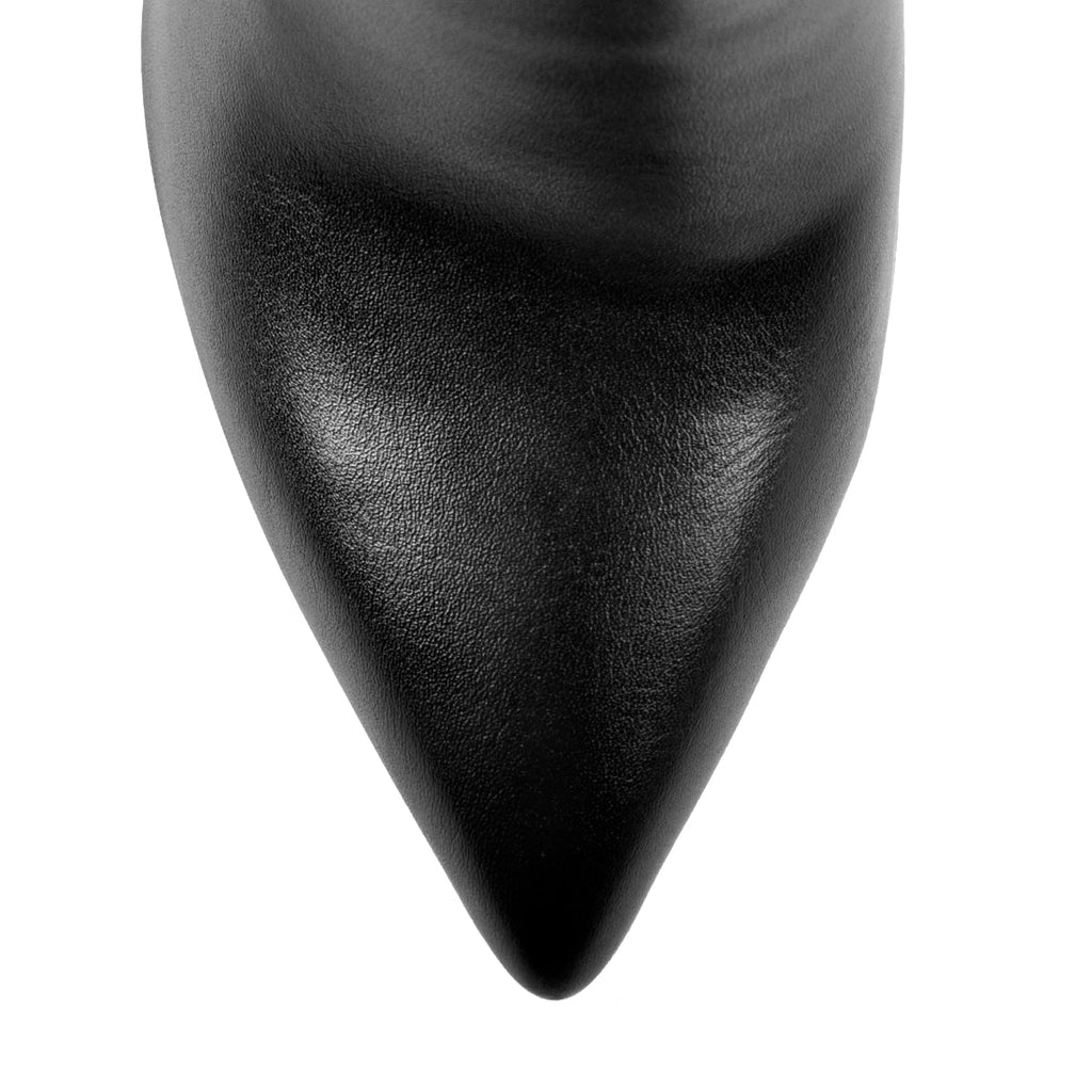 Black Matte Pointed-Toe Block Heel Ankle Boots