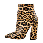 Load image into Gallery viewer, Leopard Pointed Toe High Heels Chunky Block Ankle Booties
