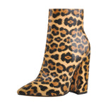 Load image into Gallery viewer, Leopard Pointed Toe High Heels Chunky Block Ankle Booties
