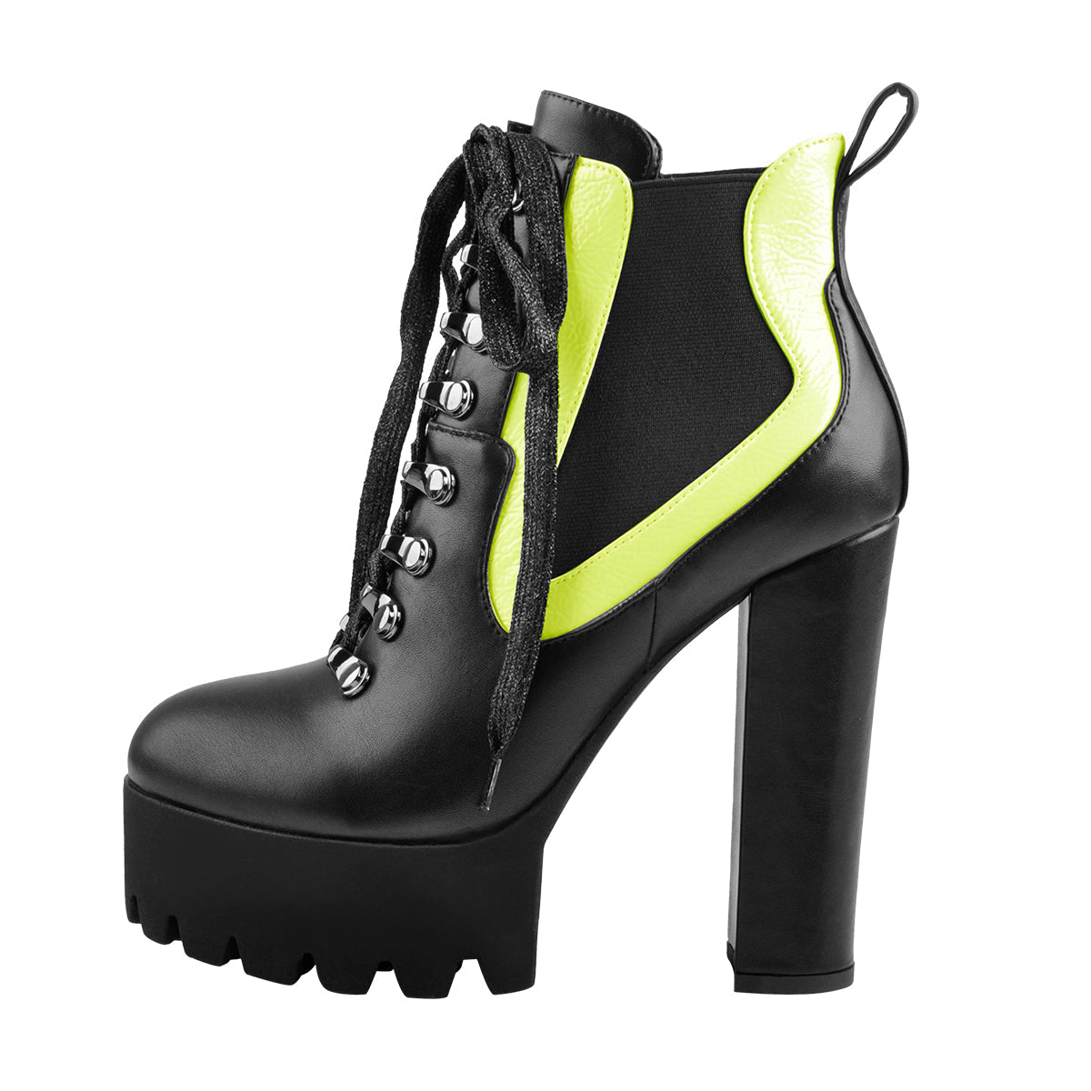 Round Toe Platform Chunky Heels Stitching Stretch Ankle Boots