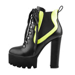 Load image into Gallery viewer, Round Toe Platform Chunky Heels Stitching Stretch Ankle Boots
