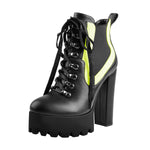 Load image into Gallery viewer, Round Toe Platform Chunky Heels Stitching Stretch Ankle Boots
