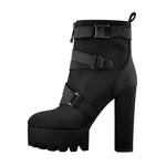 Load image into Gallery viewer, Platform Round Toe Zipper Strap Chunky High Heels Ankle Boots
