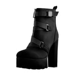 Load image into Gallery viewer, Platform Round Toe Zipper Strap Chunky High Heels Ankle Boots
