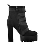 Load image into Gallery viewer, Platform Round Toe Zipper Strap Chunky High Heels Ankle Boots
