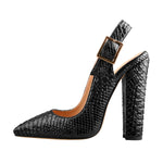 Load image into Gallery viewer, Slingback Pointed Toe Fish Scale Chunky Heel Pumps
