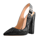 Load image into Gallery viewer, Slingback Pointed Toe Fish Scale Chunky Heel Pumps
