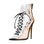 Load image into Gallery viewer, Open Toe Black Lace up Transparent Zip Ankle Sandals Boots
