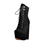 Load image into Gallery viewer, Black Suede Lace Up Platform Wedges Ankle Boots
