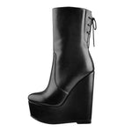 Load image into Gallery viewer, Round Toe Black Lace Up Zip Wedges Ankle Boots
