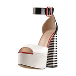 Load image into Gallery viewer, White Platform Peep Toe Ankle Chunky Sandals
