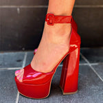 Load image into Gallery viewer, Platform Open Toe Ankle Strap Chunky Heel Sandals
