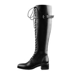 Load image into Gallery viewer, Round Toe Lace Up Sturdy Heel Side Zipper Knee High Boots
