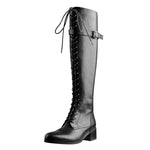 Load image into Gallery viewer, Round Toe Lace Up Sturdy Heel Side Zipper Knee High Boots
