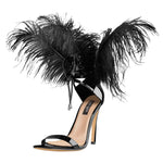 Load image into Gallery viewer, Open Toe Feather Back Lace Up Stiletto Heel Sandals
