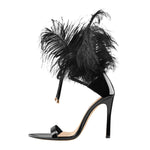 Load image into Gallery viewer, Open Toe Feather Back Lace Up Stiletto Heel Sandals
