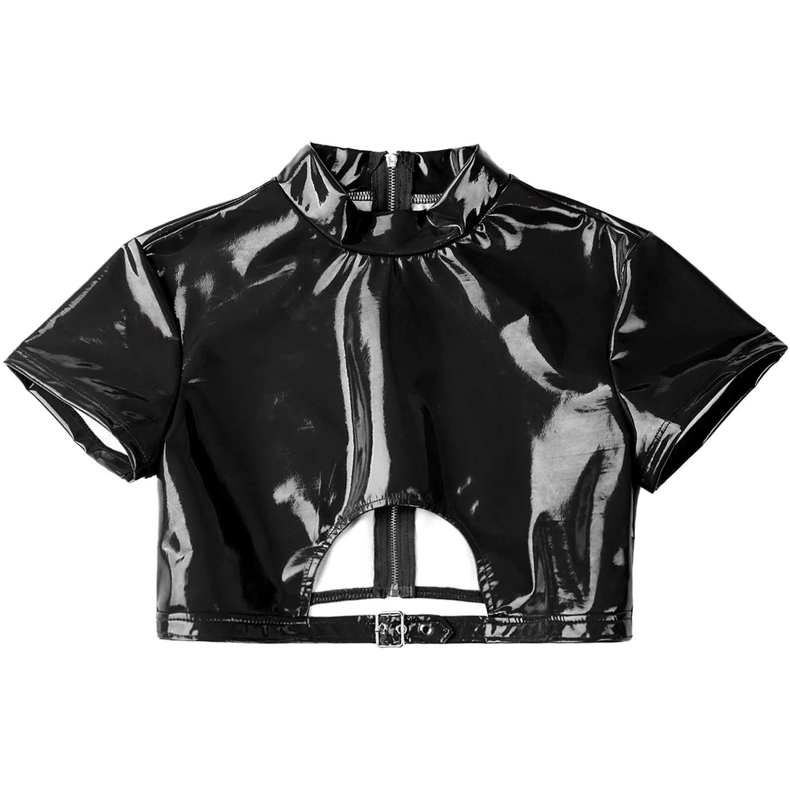 Patent Leather Cut Out Crop Top