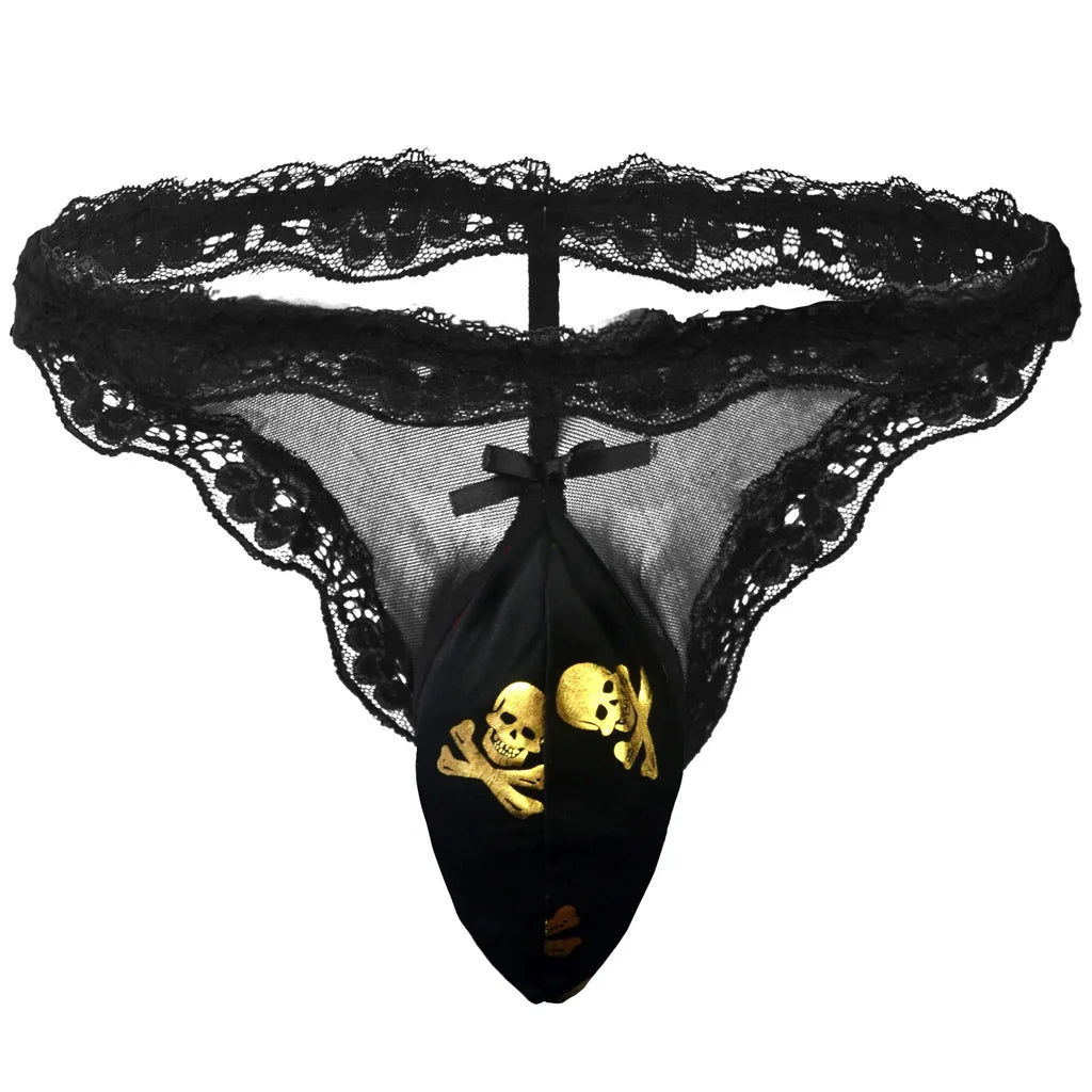 Lace Print Sissy Thong — Men's Crossdress G-String Lingerie