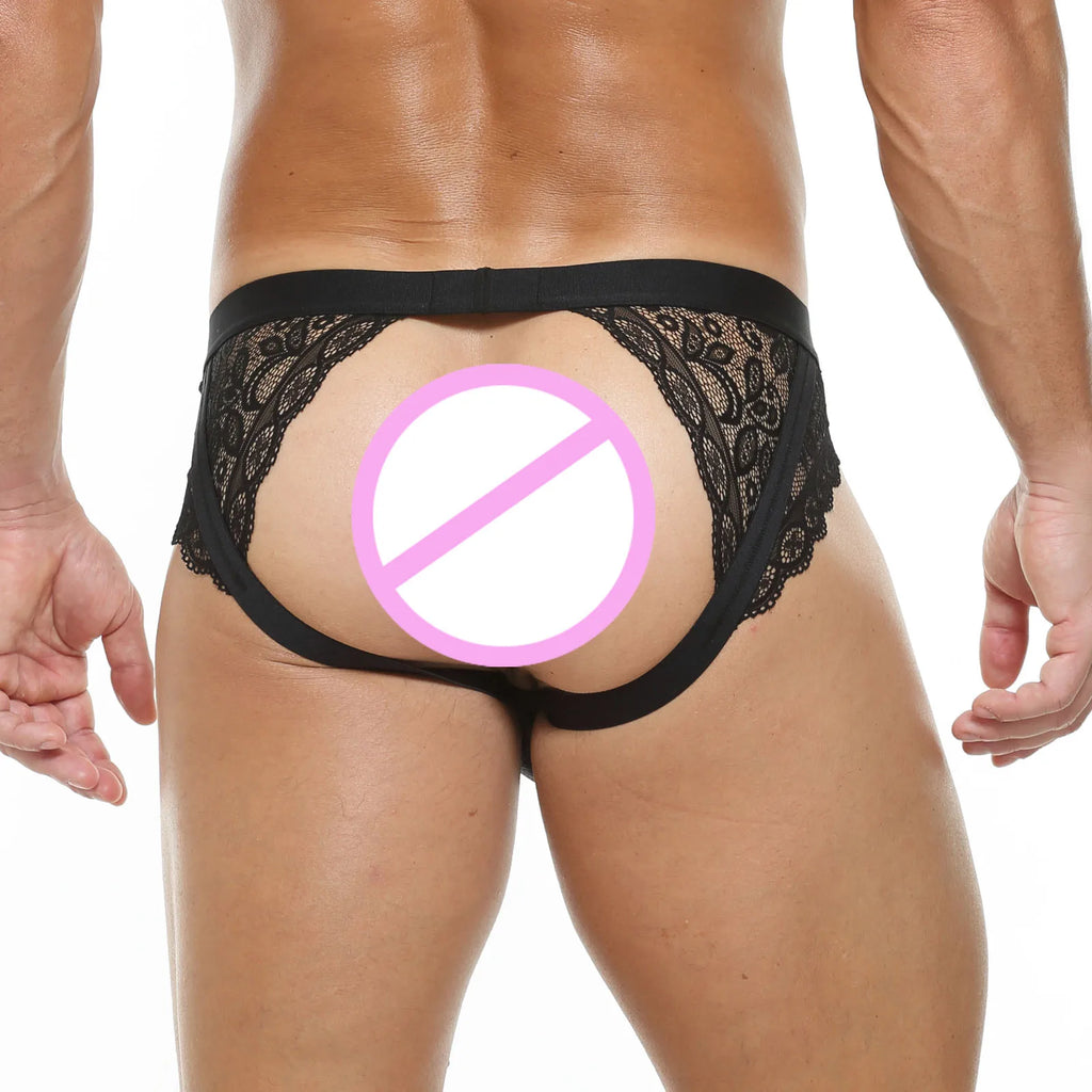Lace Open-Back Jockstrap Panties with Contour Pouch