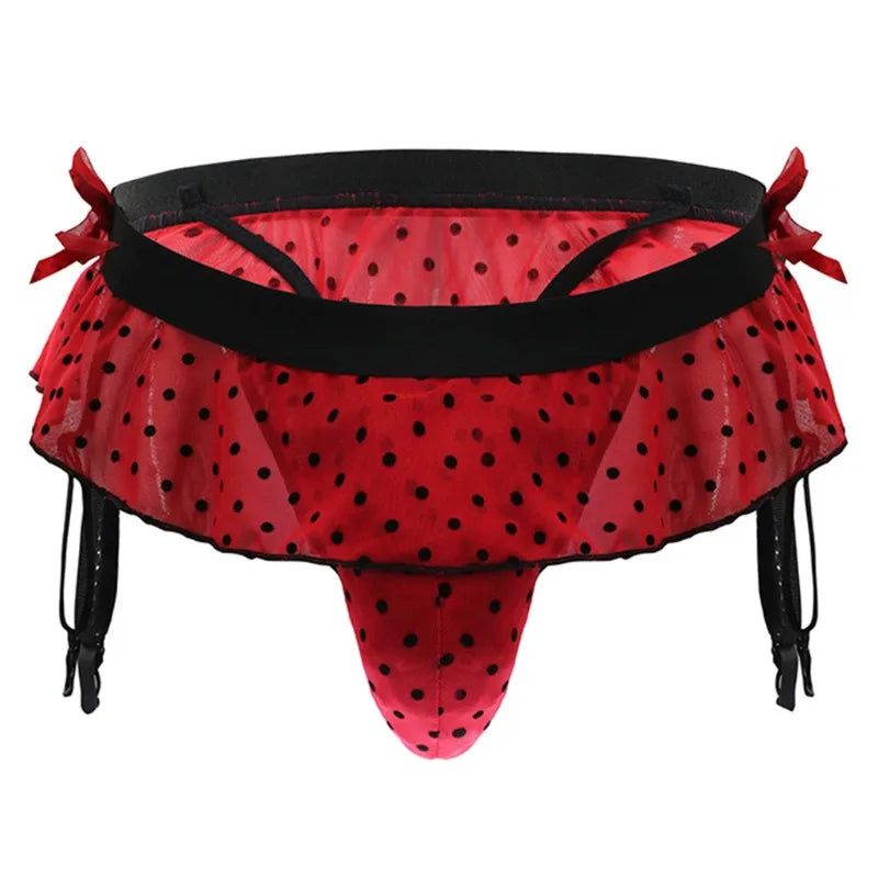 Ruffled Skirted Sissy Briefs — Men's Garter Bikini Crossdress Lingerie