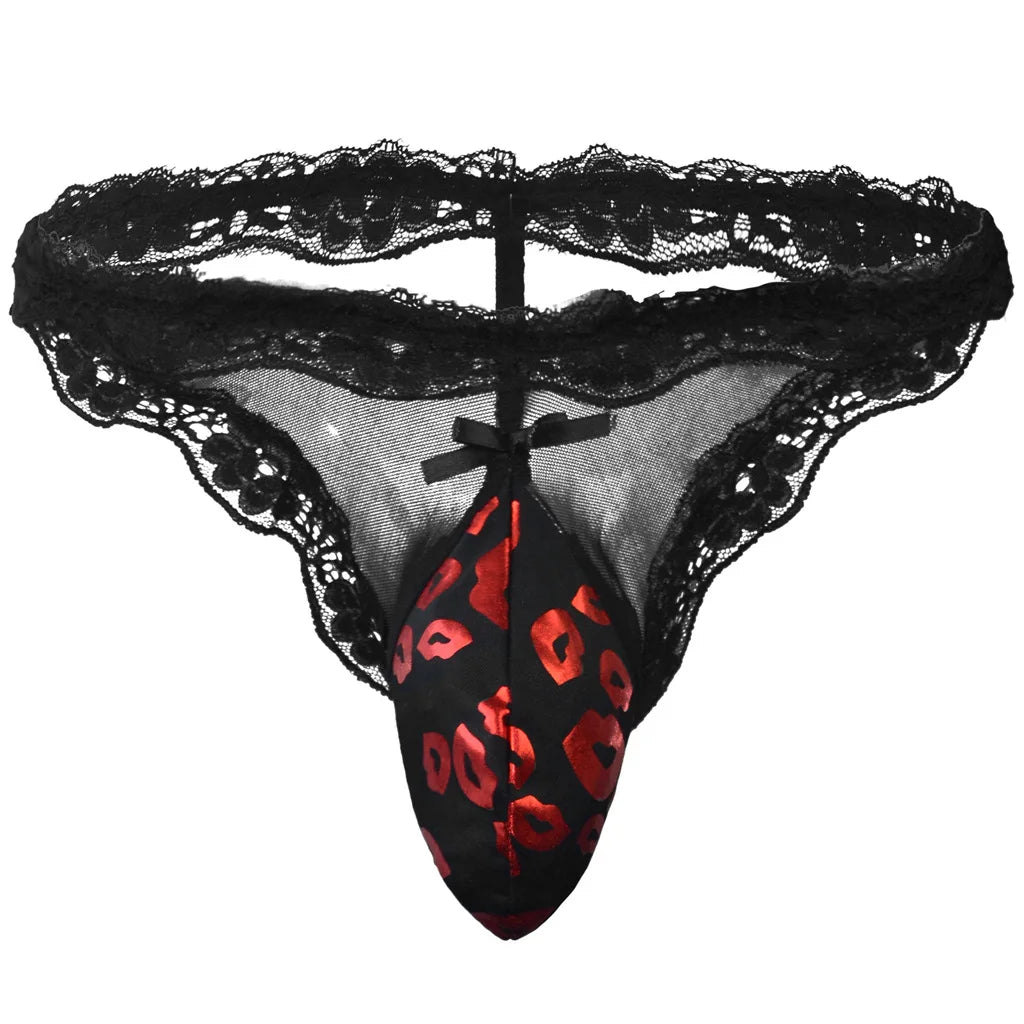 Lace Print Sissy Thong — Men's Crossdress G-String Lingerie
