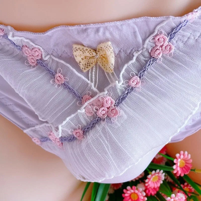 Japanese Lolita Women Panties for Men Ruffle Lace Embroidered Underwear Frilly Lingerie Briefs Gay Sissy Crossdress Nightwear