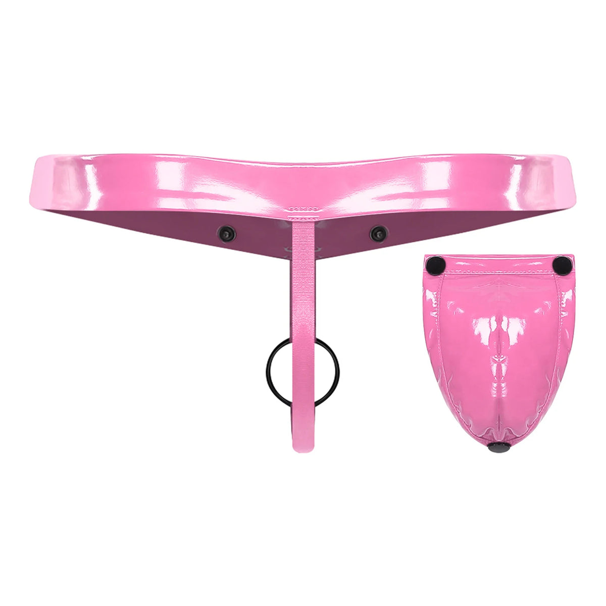 Glossy PU Leather O-Ring Thong with Detachable Pouch
