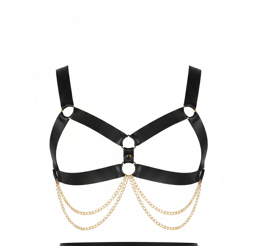 Sissy Chains Bralette & G-String Lingerie Set — Hollow Knit Harness Bikini