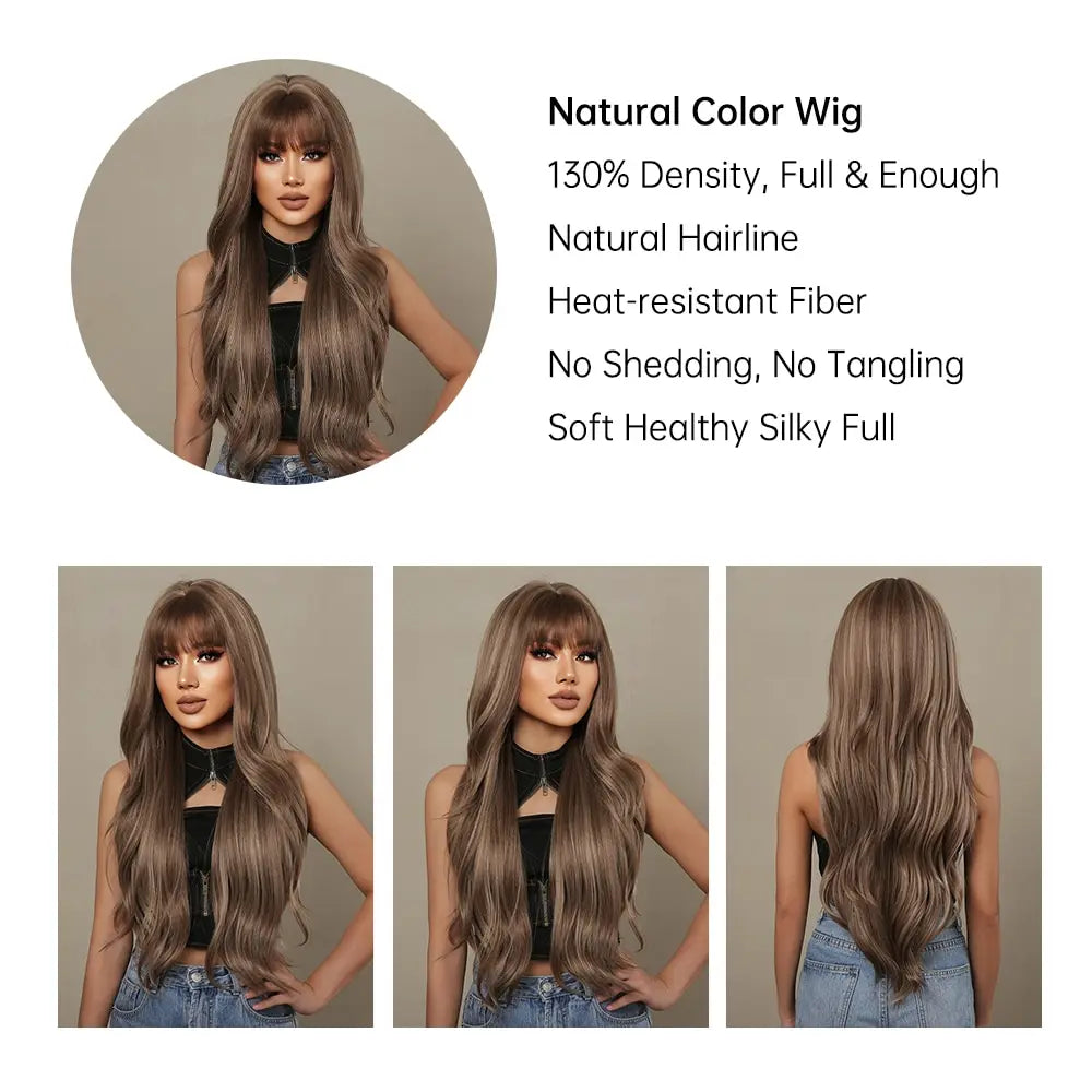 "Sissy Cassidy"  Brown Mixed Blonde Synthetic Wigs with Bang