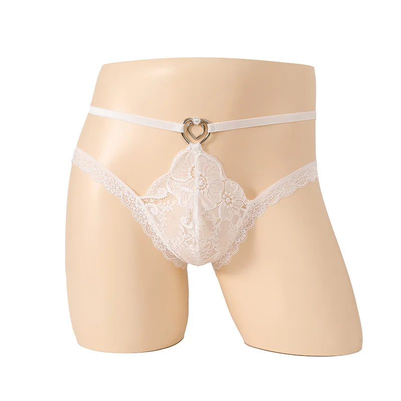 Lace Pouch Panties for Men — Floral See-Through Bikini Briefs
