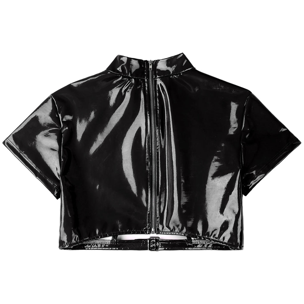 Patent Leather Cut Out Crop Top