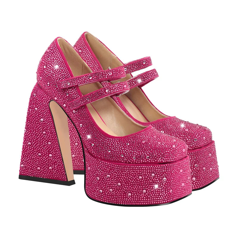 "Sissy Emery"  Rhinestone Chunky High Heels